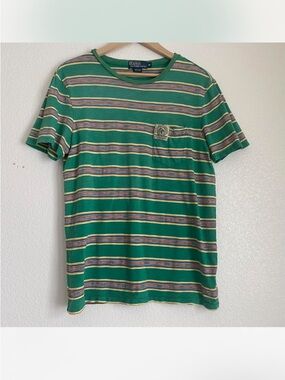 Vintage Polo by Ralph Lauren green striped pocket-t, M